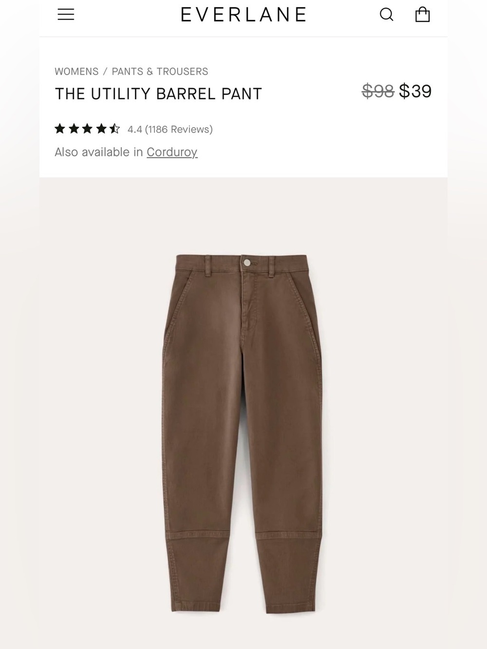 Everlane Utility Barrel Pant in Cocoa